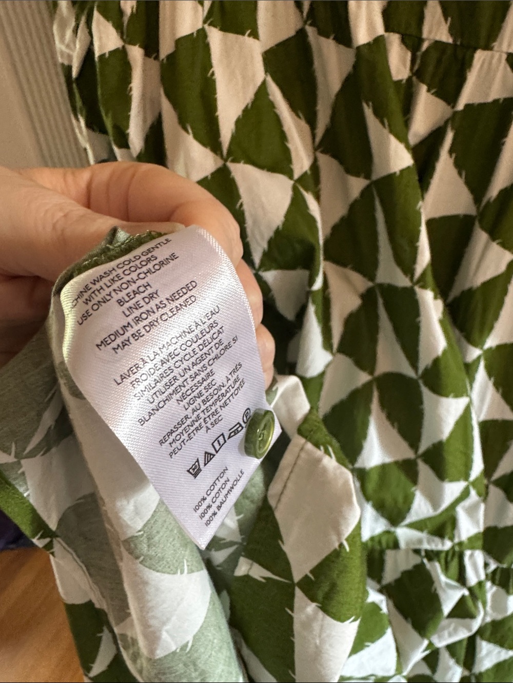 EUC Anthropologie Maeve Bettina Green White Geometric Tiered Shirtdress XL - Picture 6 of 7